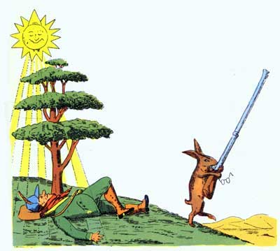 The little hare came, hop, hop, hop