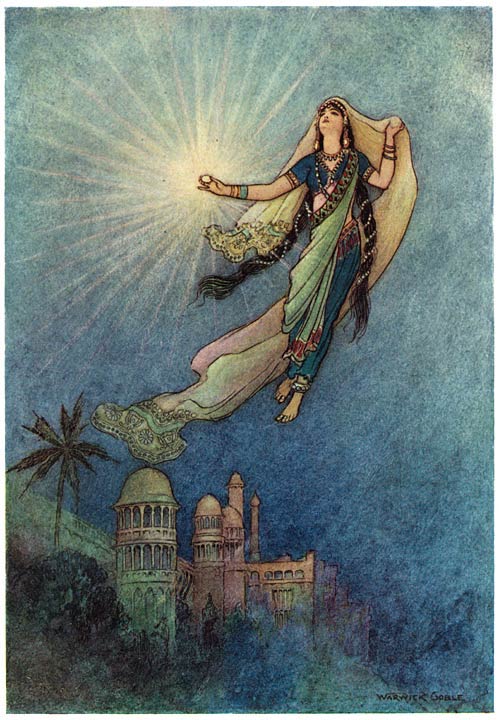 “She took up the jewel in her hand, left the palace, and successfully reached the upper world”