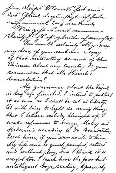 Facsimile of parts of a trilingual letter written by Rizal in Dapitan.